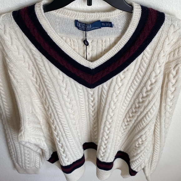 New!🍁Polo Ralph Lauren Cable Knit Alpaca Wool V-Neck Jumper Varsity Sweater XXL - Picture 11 of 15